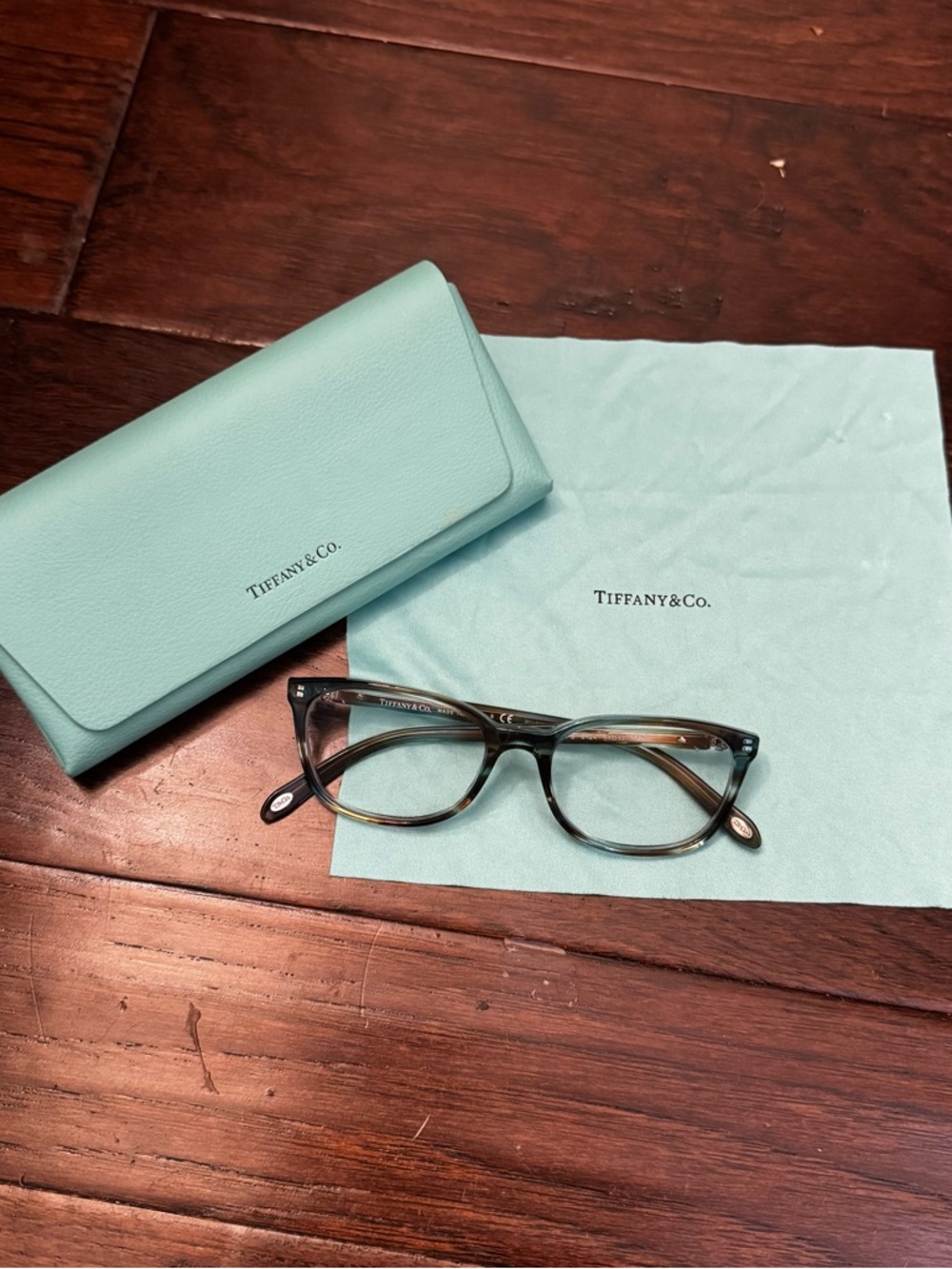 Tiffany & Co. Blue-Green Tortoiseshell Optical Frames with Tiffany Logo